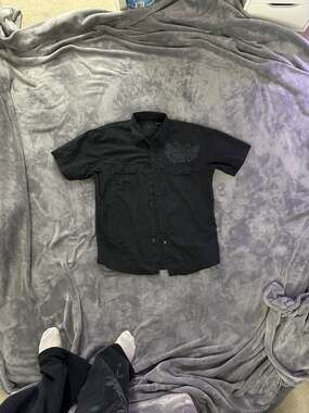 Vintage MickosLost Angels Black Pinstripe Short Sleeve Button Up Shirt